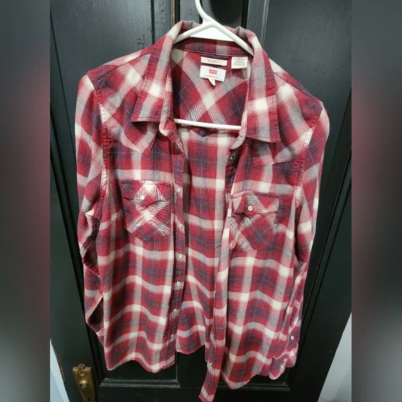 Levi's Red Plaid Button-Up Shirt, Large - Picture 1 of 4